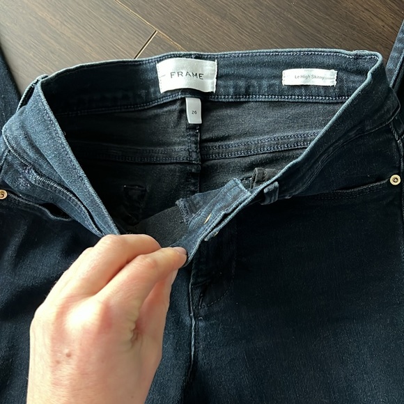 FRAME Le High Double Triangle High Waist Shark Bite Skinny Jeans, Keen, 26 - Picture 2 of 7